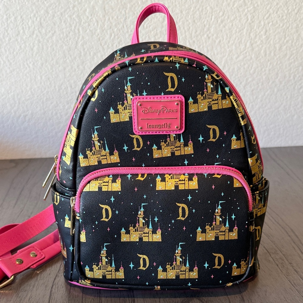 Disney Parks Loungefly Castle Backpack - Pink, Black, and Gold